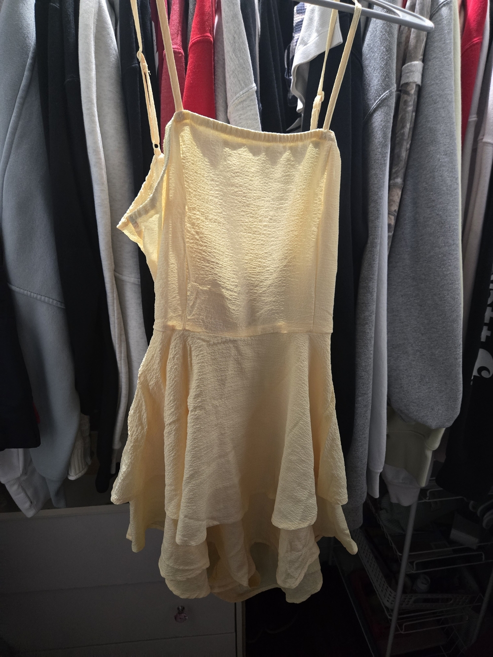 SHEIN Pale Yellow Spaghetti Strap Ruffle Mini Dress